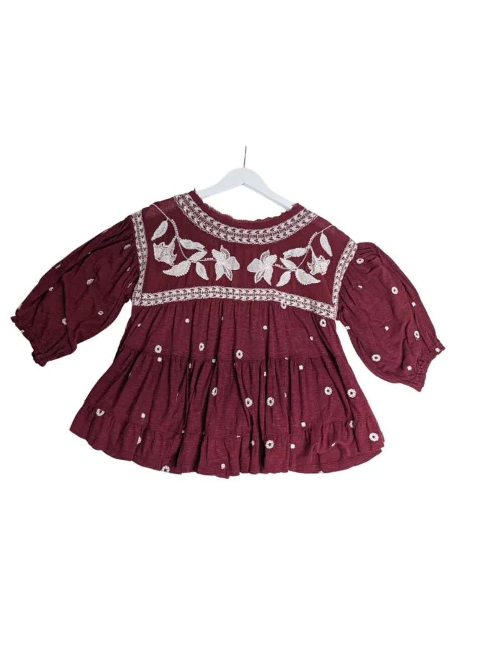 Free People Edie Boho Embroidered Top Tunic Raisin Combo XS